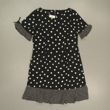 Talbots Women Dress Size 12 Black White Polka Dots Contrast Trim Bow Accents NWT