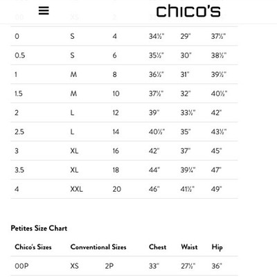 chicos jeans size chart