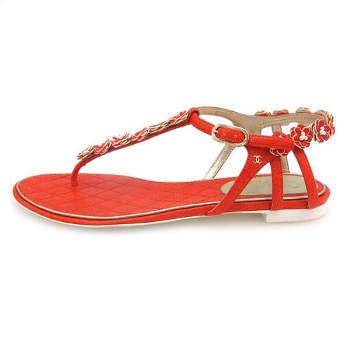 red sparkly flat sandals