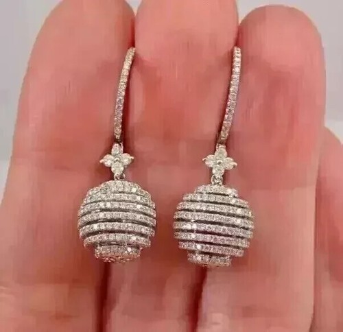 2CT Round Moissanite Dangle Earrings in 14K White Gold