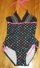 Malibu 10 Black/Pink Multi Dots Stripes 1 Piece Swimsuit Great Preowned Cond
