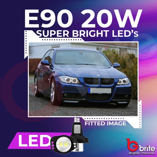 2x BMW 3 Series E90 E91 20W LED Angel Eyes Marker RINGS LED WHITE HALO 6000K A17 - Picture 8 of 8