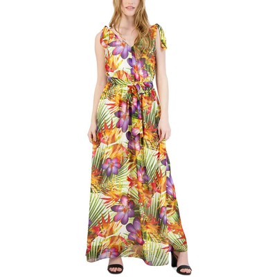 Donna Ricco Womens Ivory Printed Belted Long Maxi Dress 12 BHFO 6768
