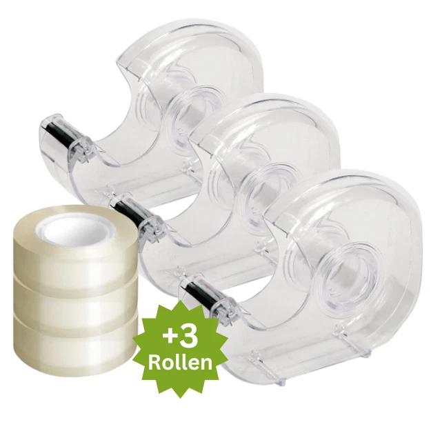 3x Handabroller Klebefilmabroller Spender Wonday Abroller + Klebefilm 19mmx33m