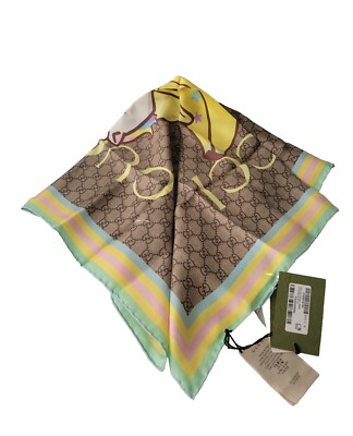 Gucci Bananya GG Web Stars Cartoon print silk Neck Scarf 70x70cm