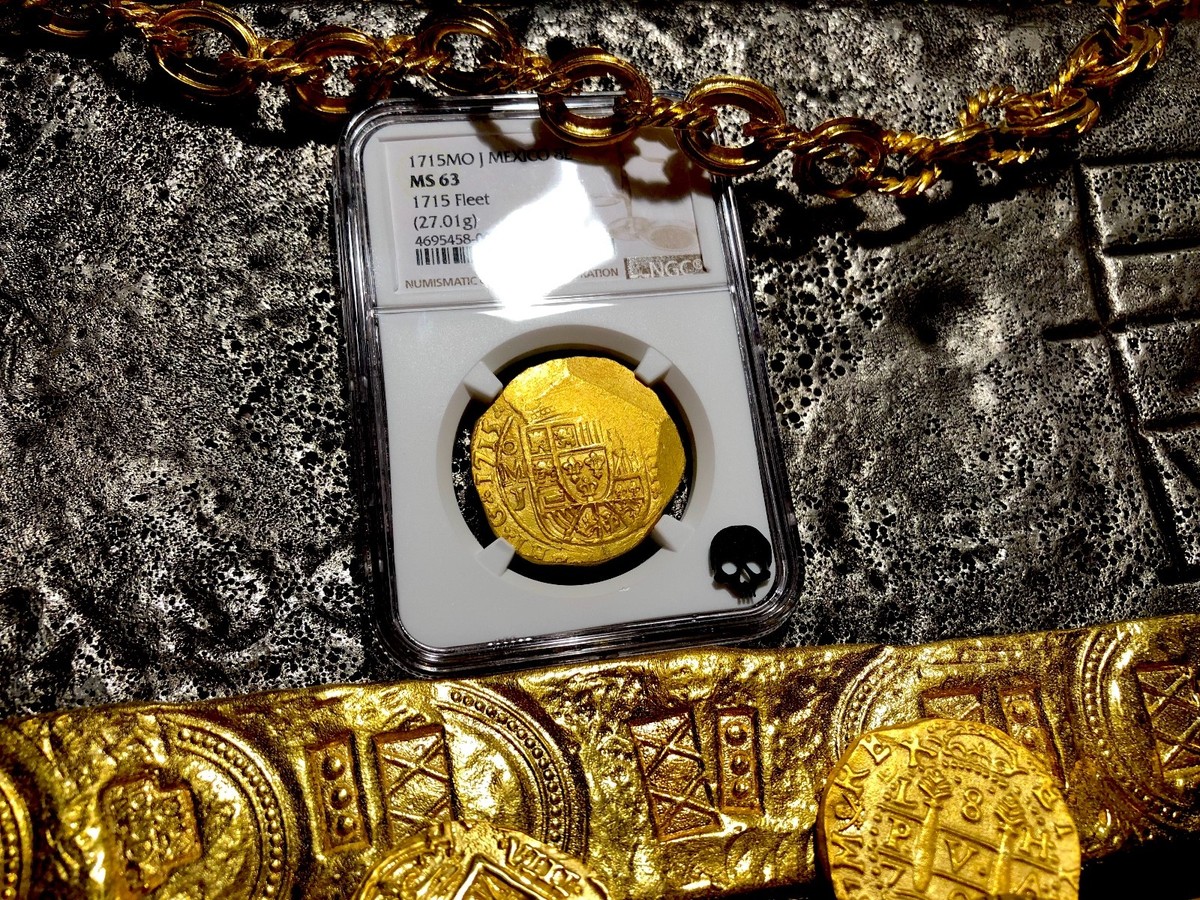MEXICO 1715 NGC 63 FLEET SHIPWRECK 8 ESCUDOS PIRATE GOLD COINS