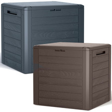 Wooden Outdoor Storage Box for Garden and Patio - Plastic Chest with Lid