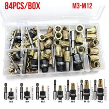 84PCS Head Rivet Nut Tool M3-M12 Carbon Steel Rivnut Set Threaded Rivet Nut Kit