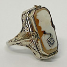 14k White Gold Diamond Revolving Bezel Black Onyx & Cameo Ring 4.4g Size 3.5 — photo 4