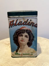 Antique/Vintage Aladina Paper Label Cigar Humidor Tin 1926 Pennsylvania  RARE!