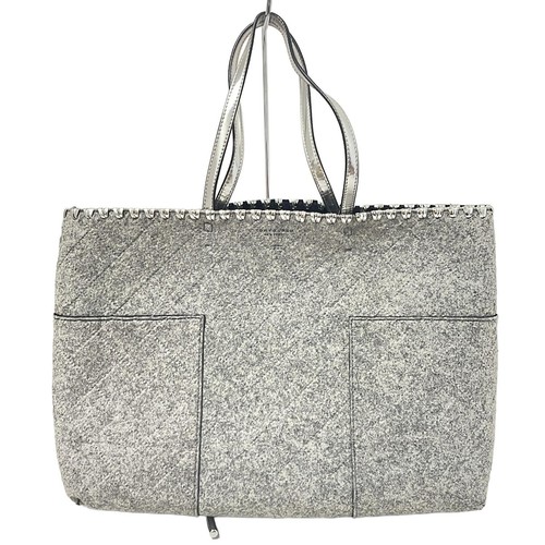 Auth TORY BURCH Block T - Light gray Silver Felt Leather Tote Bag