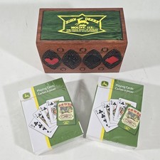 RARE Genuine John Deere Playing Card Wooden Storage Box w 2 Sealed Decks Box Set