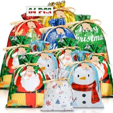 Cholemy 64 Set Christmas Drawstring Gift Bags Assorted Sizes Merry Pouch Chri...