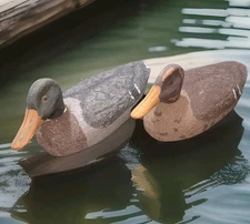 Vintage Foam Duck Decoy Pair of Mallard Drake & Hen Rubber Heads Herters?