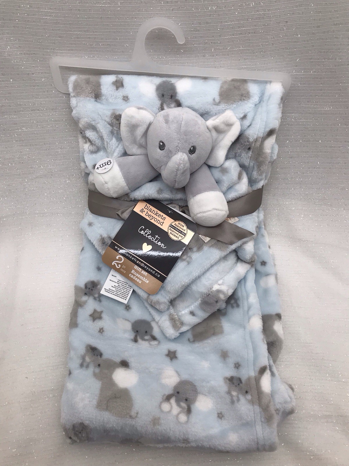 Blankets & Beyond Elephant Baby Security Blanket 28x32" Lovey Set Blue Gray NEW