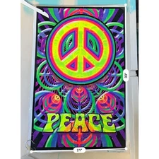 VTG Blacklight Peace Symbol Poster Vintage 2008 Charron Design 34x22" Art Fuzzy