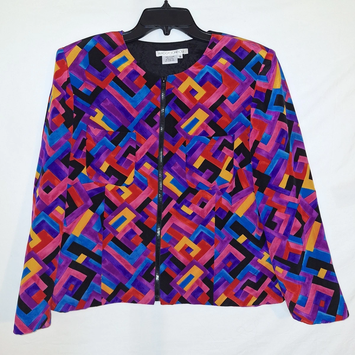 Blazer Maggie London Taille 8 Noir Multicolore Floral - Manches 3/4 - Occasion Excellent état