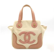 CHANEL Coco Mark Marshmallow Bag Tote Handbag Canvas Pink Ivory White A24224 fro
