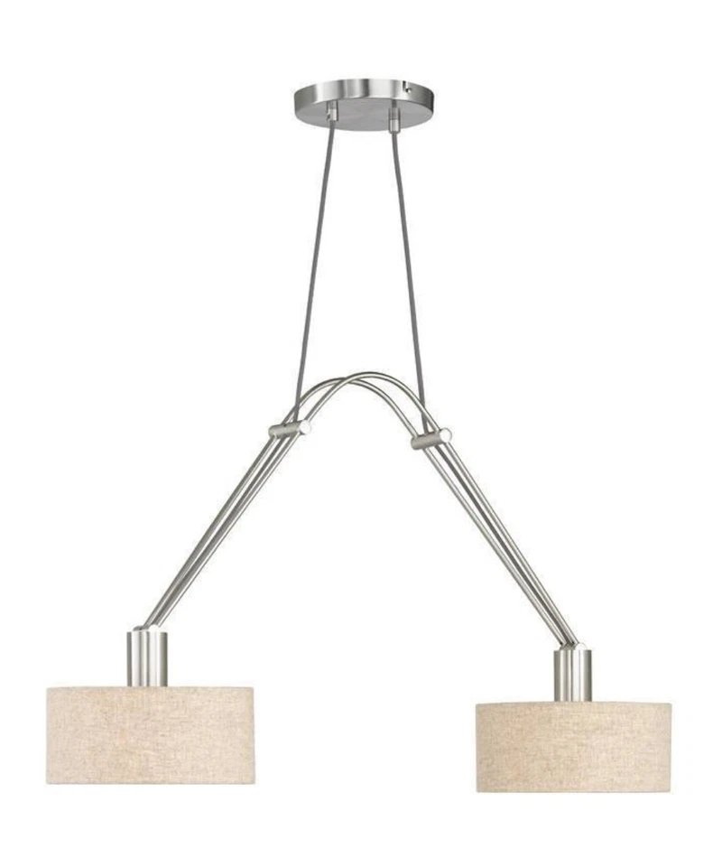Hänge-/Pendelleuchte Stoff Metall Beige Matt Nickel 2xE27 max. je 40W/230V 140cm - Bild 1 von 1