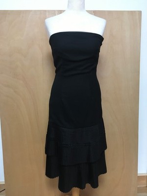 NEW Courreges Paris black straples midi dress wool leather party 8
