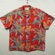 Paradise Found Hawaiian Shirt Mens XL Red Parrot Magnum PI Tropical Hawaii Beach