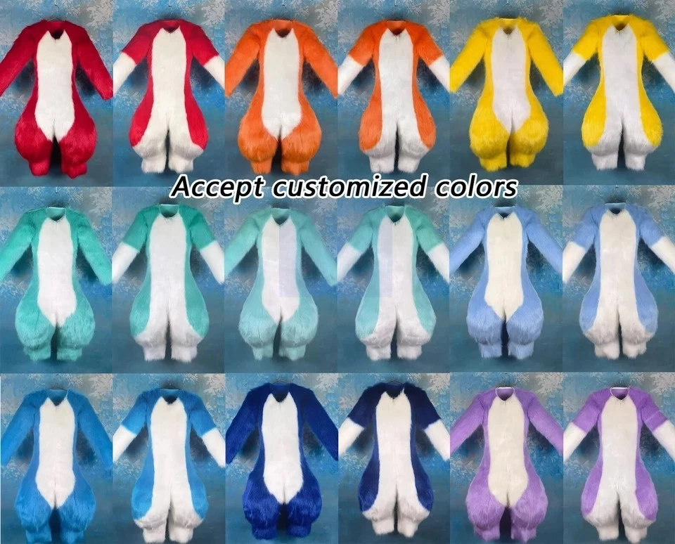 Fursuit Long Haired  Husky Fox Mascot Costume Party Halloween Fur Role-Playing - Image 2 of 4