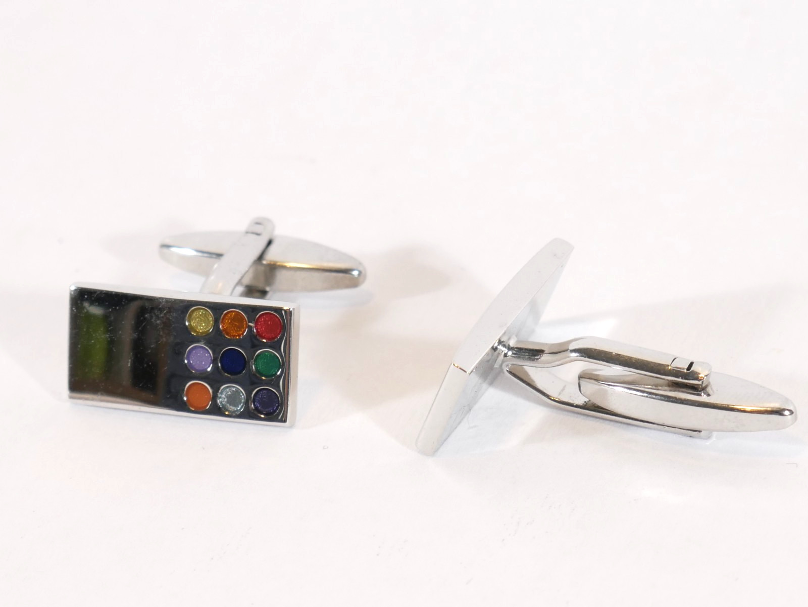 Mens Silver Tone Rectangular Cufflinks Multicolou… - image 3
