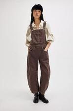 FREE PEOPLE We The Free Good Luck Barrel Overalls, Chocolate Mousse NEW 