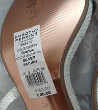 Dorothy Perkins Silver Strappy Block High Heel Ankle Strap Sandals UK 5 EU 38