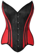 Daisy Corset Top Drawer Red Mesh Black Satin Steel Boned Overbust Bustier S-6XL
