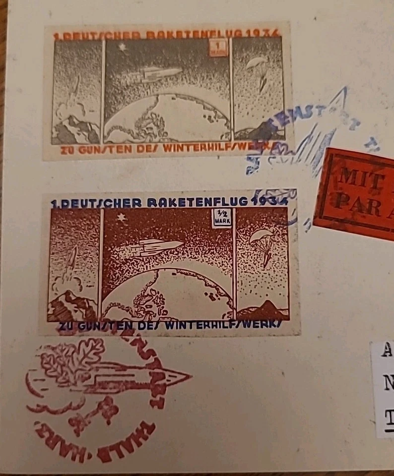10 - AK Karte Raketenpost Raketenflug Lufttorpedo Thale Harz 1934 G. Zucker rot - Bild 3 von 4