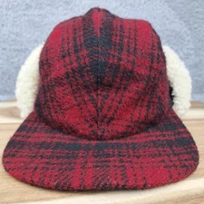 Vintage Paul Leinburd Hat Cap Trapper Aviator Hat Sz M Red Plaid 100% Wool Mens