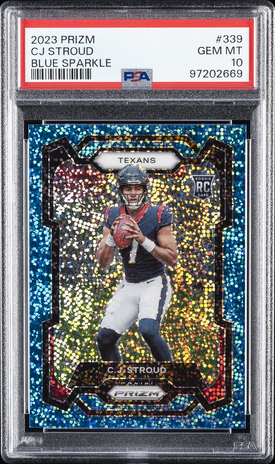 2023 PANINI PRIZM BLUE SPARKLE #339 CJ STROUD ROOKIE RC 49/96 PSA 10