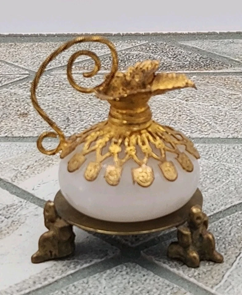 French PALAIS White Opaline Glass Perfume Bottle Ewer Miniature Read Description - Image 3 of 4