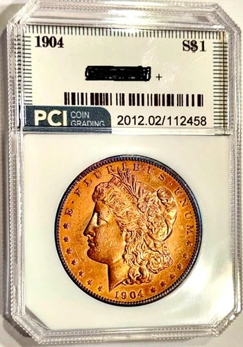 1904-P Rare Date Gem BU Golden Rainbow Toned Morgan Dollar SCARCE