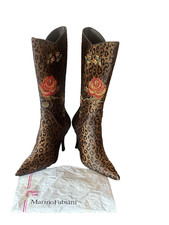 Stivali MARINO FABIANI in pelle di mucca ricamati stampa leopardata taglia 36 US 6 nuovi