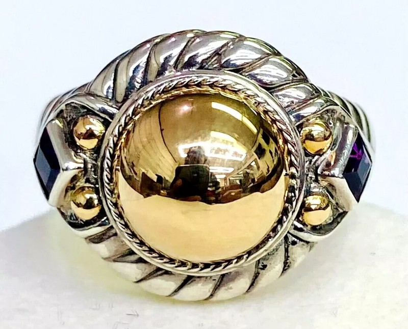 HSN Bali Designs 18K Gold Over Sterling 2-Tone Amethyst Cable Twist Ring Size 6