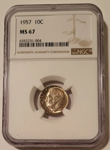 1957 Roosevelt Dime MS67 NGC Toning