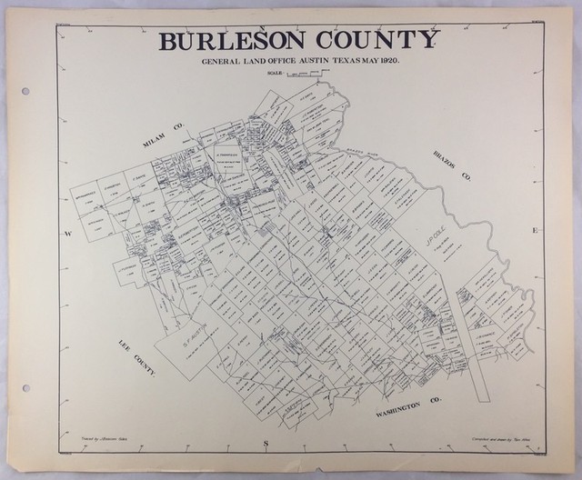 Antique General Land Office Map Burleson County Texas Showing Plats