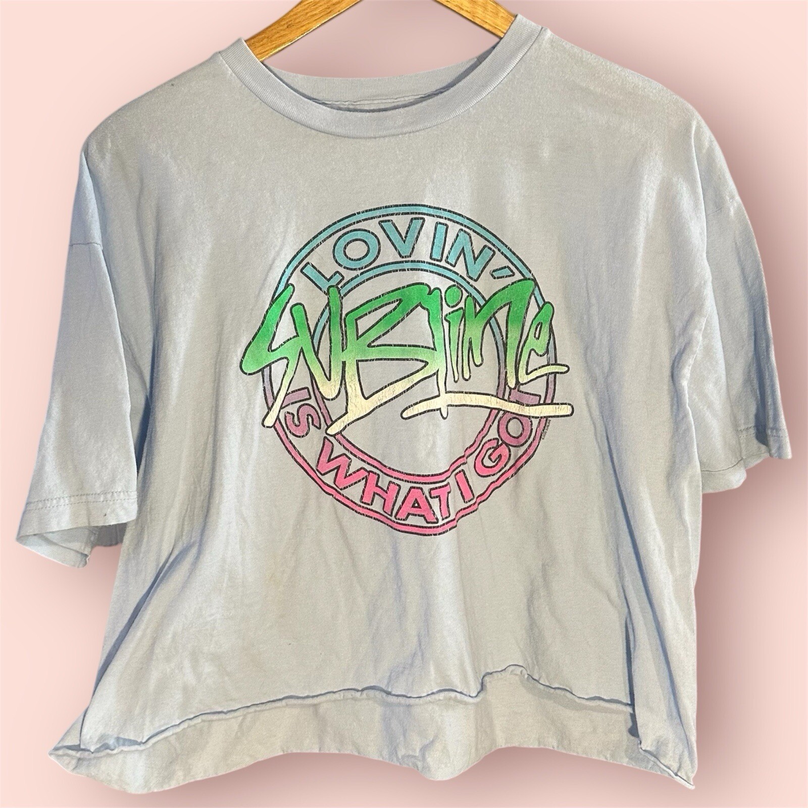 Y2K Sublime Short Sleeve Cropped Tshirt Lovin' Is What I Got Size L/XL Faded