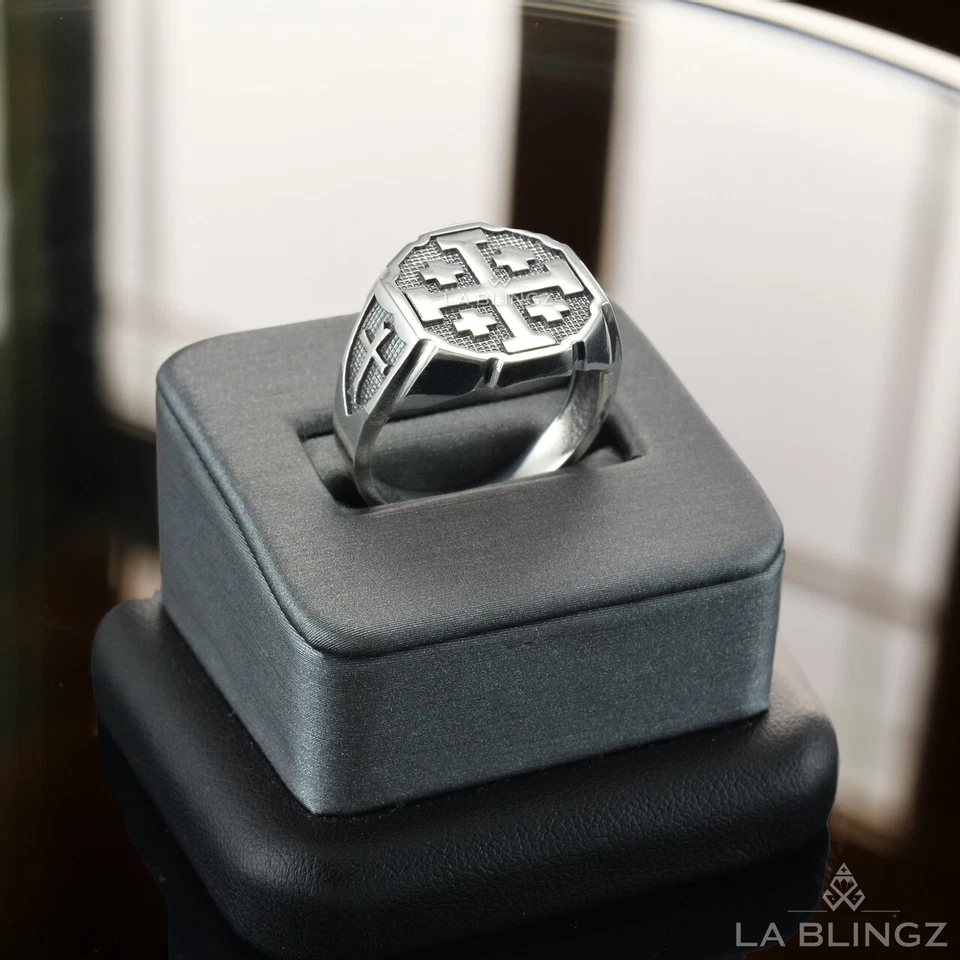 925 Sterling Silver Jerusalem Cross Octagon Signet Ring – Mens Religious Jewelry - Image 4 of 4