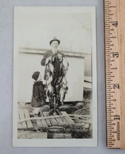 Original Photo Print Grandpa Holds a Massive Stringer of Fish for Young Boy 