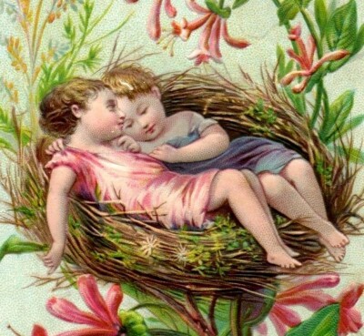 1880s-90s Embossed Victorian Easter Card Children In Giant Bird's Nest P214 