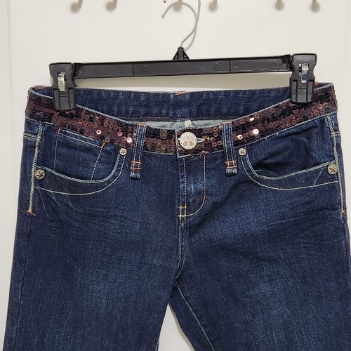 Y2K BCBGirls Jeans Women 29 Mick Dark Wash Sequin Waist Bootcut Denim Jeans - Picture 4 of 11