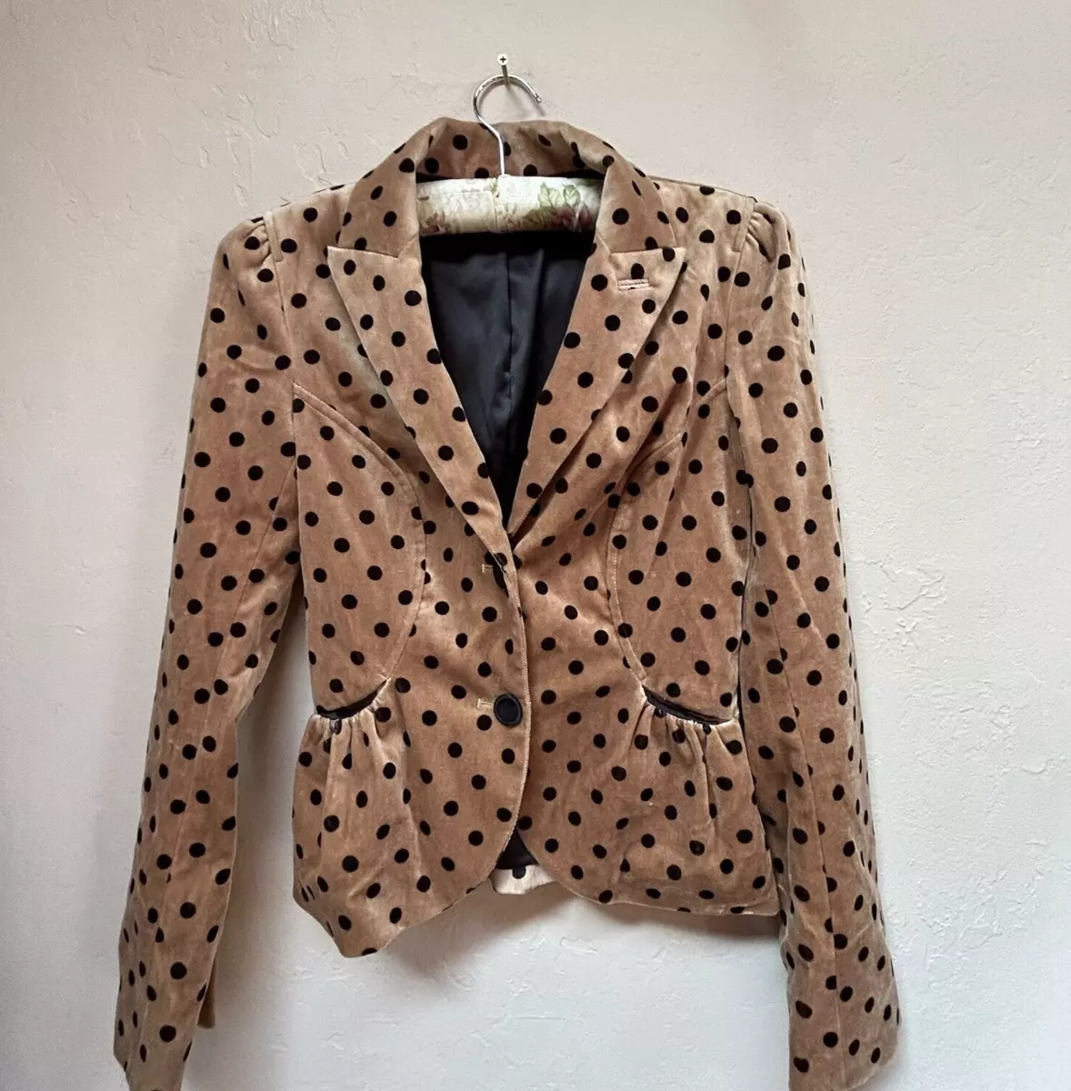 Diane Von Furstenberg Vintage Women Sz 2 Single Breasted Polka Dots Jacket Brown