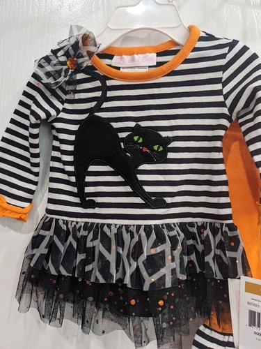 Bonnie Jean Bebé Niñas Gato Negro Halloween Rayas Naranja Leggings Set - Imagen 9 de 12