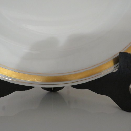 6 assiettes plates en porcelaine limoges Chastagner décor blanc or Ø 25,4 cm - Foto 3 di 9