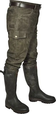 LEDER Stiefelhose Lederhose Jagdhose Outdoorhose HUBERTUS dunkeloliv