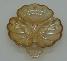 Jeanette Carnival Depression Glass Clover Candy Dish Orange Iridescent Marigold
