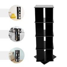 Black Bookcase Storage Shelf 360° Rotating Bookshelf Freestanding Display Rack